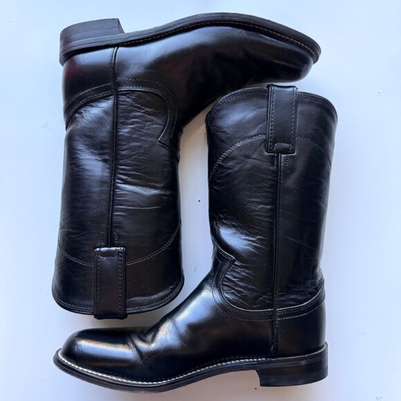 JUSTIN Cora Roper Womens 5.5B Black Leather Western Boots 10" Shaft Rubber Sole - Picture 3 of 16